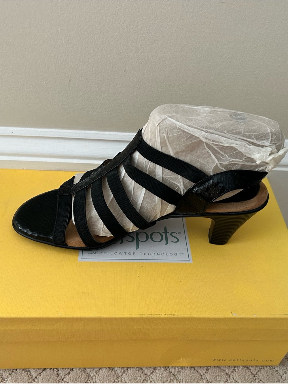 Softspots Black Multi-Strap Mid Heel Sandal